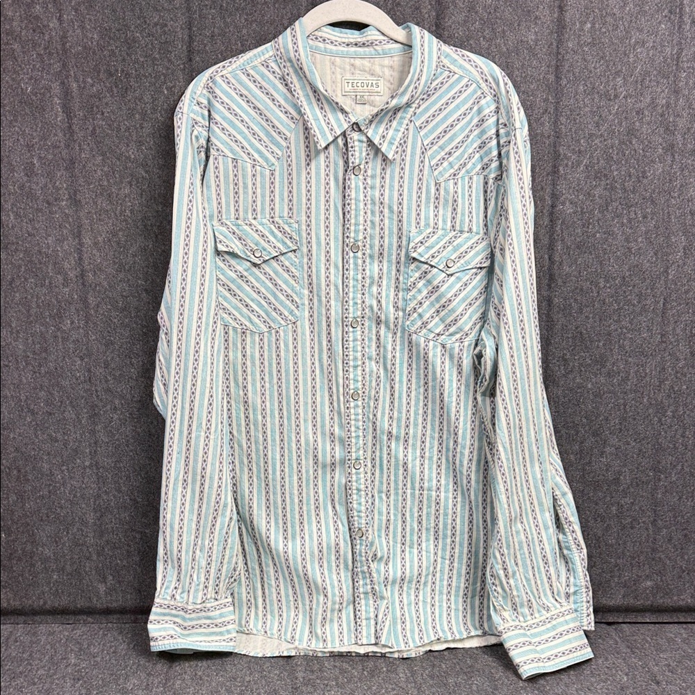Tecovas Men's Casual Striped Shirt in Blue and White